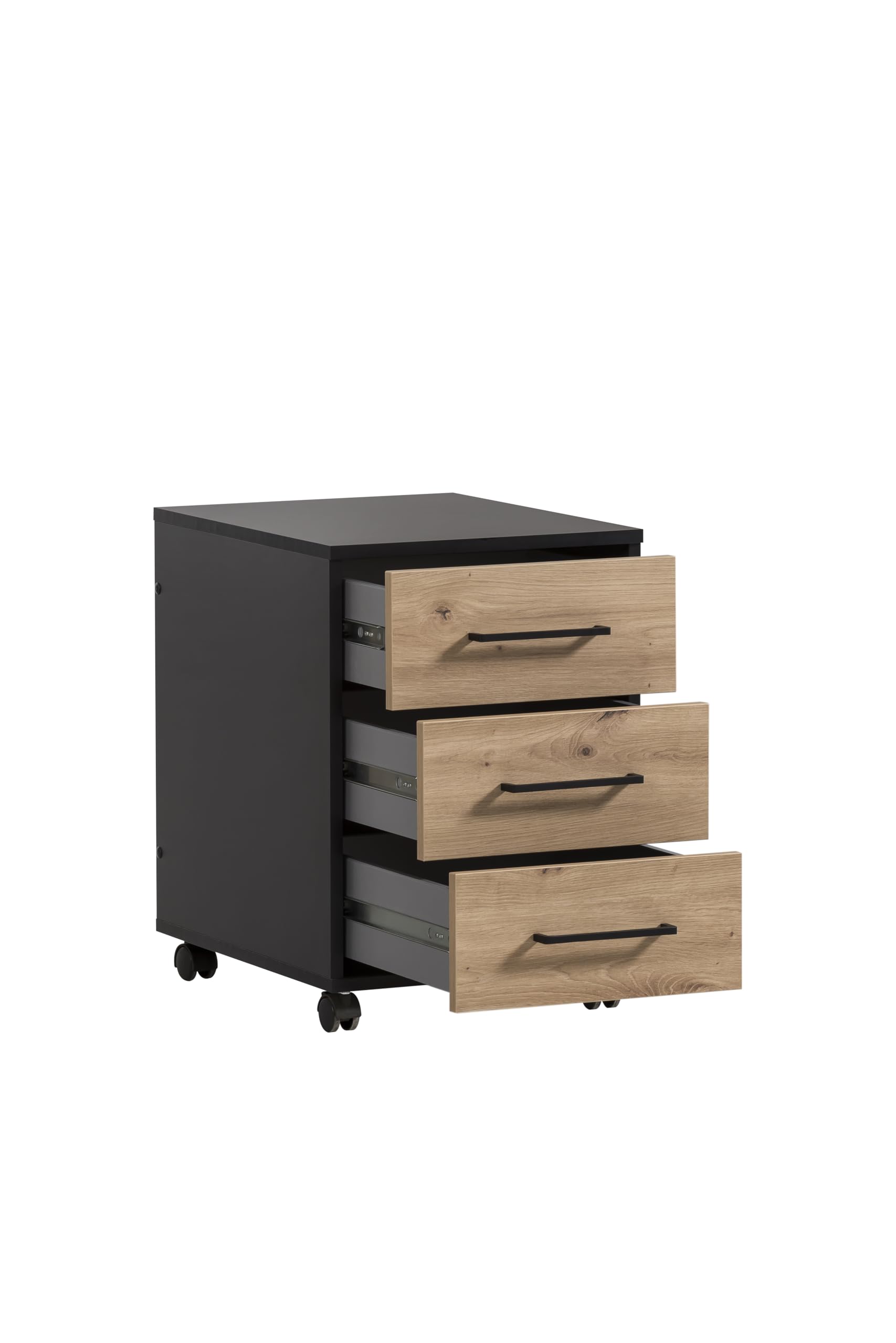 Schildmeyer Rollcontainer Aino 155695, Artisan Eiche Dekor/schwarz matt, 40 x 50 x 57 cm