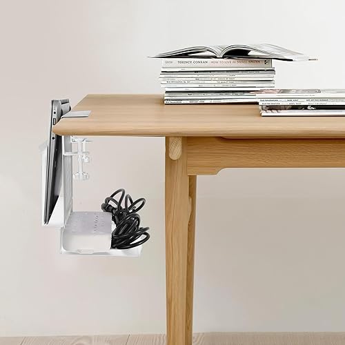 Miniatura 7 de osseph Almacenamiento lateral de escritorio 2 en 1 con bandeja de gestión de cables, soporte para computadora portátil con abrazadera para colgar