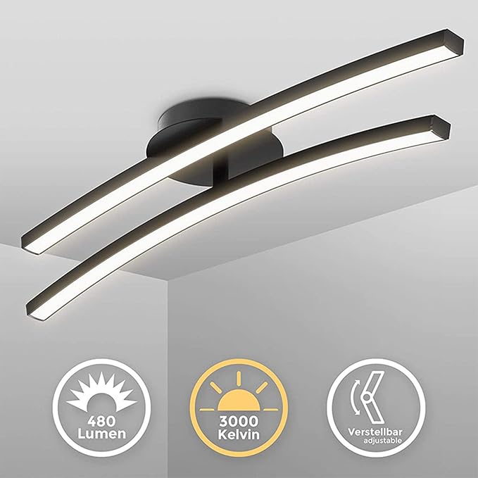 LAI HO Led-plafondlamp, elegante gebogen plafondlampen, 2 ingebouwde LED-borden, 12 W warm wit licht 3000K, moderne lamp slaapkamer, woonkamer, keuken, hal, eetkamer photo 2