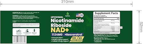 Miniatura 3 de Suplemento NAD+, nicotinamida ribósido resveratrol 1124 mg, quercetina, suplemento NAD+ premium para energía celular y apoyo al envejecimiento