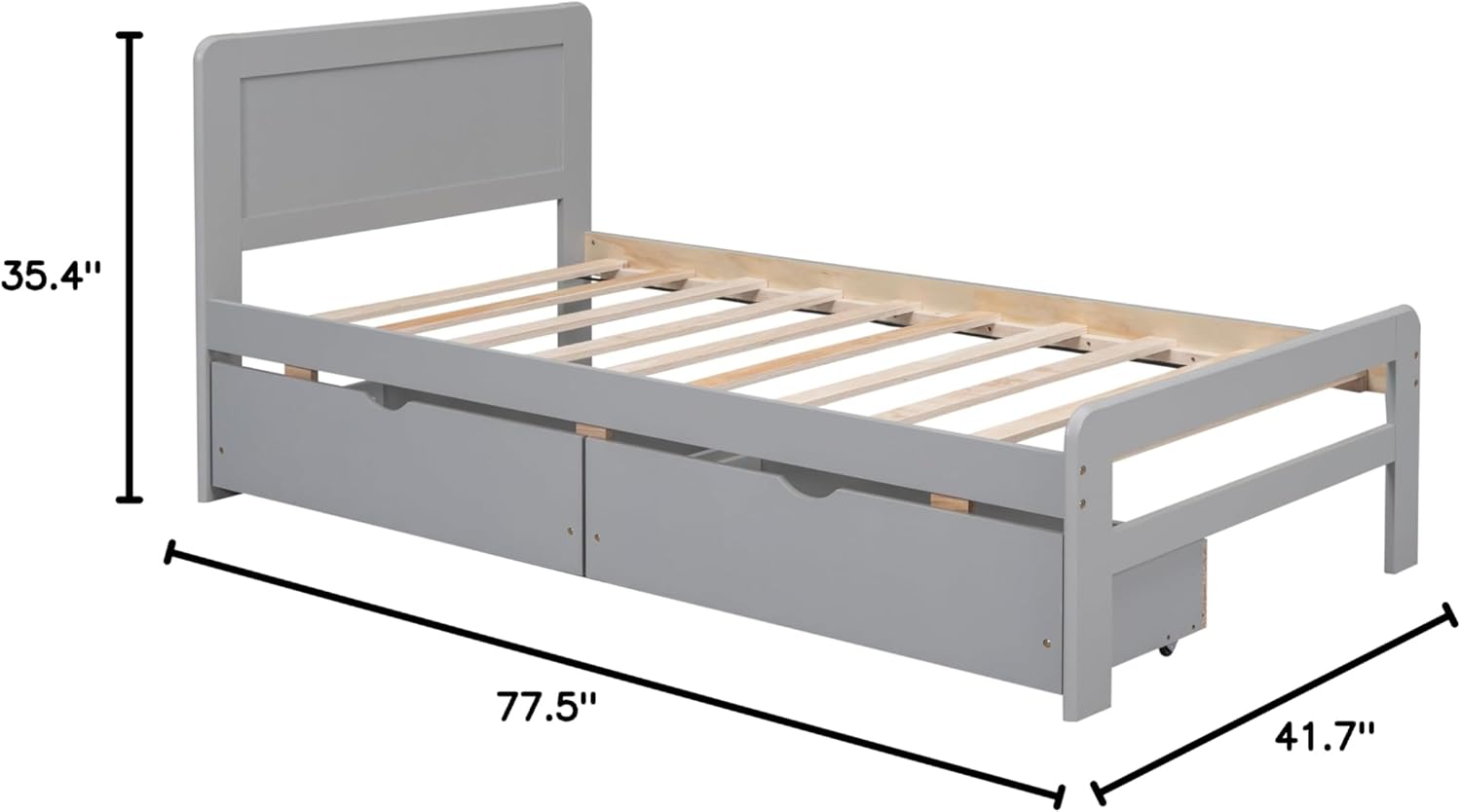 Twin Size Platform Bed with 2 Storage Drawers - Stylish Wooden Frame with Headboard and Under-Bed Storage for Kids, Teens, and Adults - No Box Spring Needed and Easy to Assemble, Gray
