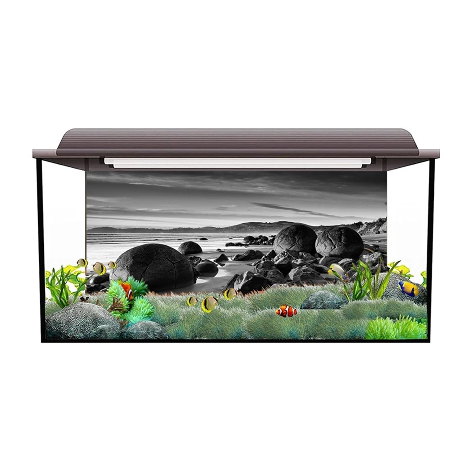 Poster Aquarium Autocollant de Fond d'aquarium, Affiche en Pierre Noire, décoration, Papier Peint Autocollant, arrière-Plan(54x122cm)