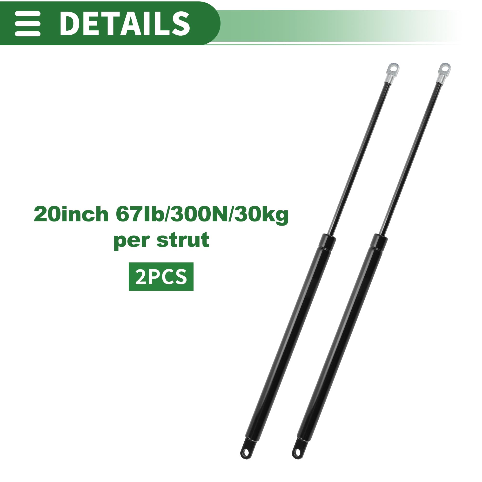 Motoforti Soportes De Elevación Universales Amortiguadores De Gas 500mm/20 Pulgadas 67Ib/300N/30kg Metal Negro 2 Piezas