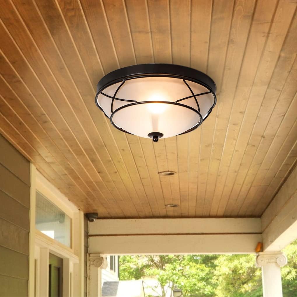 12" Black Classic Dome Ceiling Light Flush Mount, 2-Light Bronze Lighting Fixtures, Frosted Glass Farmhouse Ceiling Lamp for Living Room Kitchen Bedroom Hallway Entryway Staircase