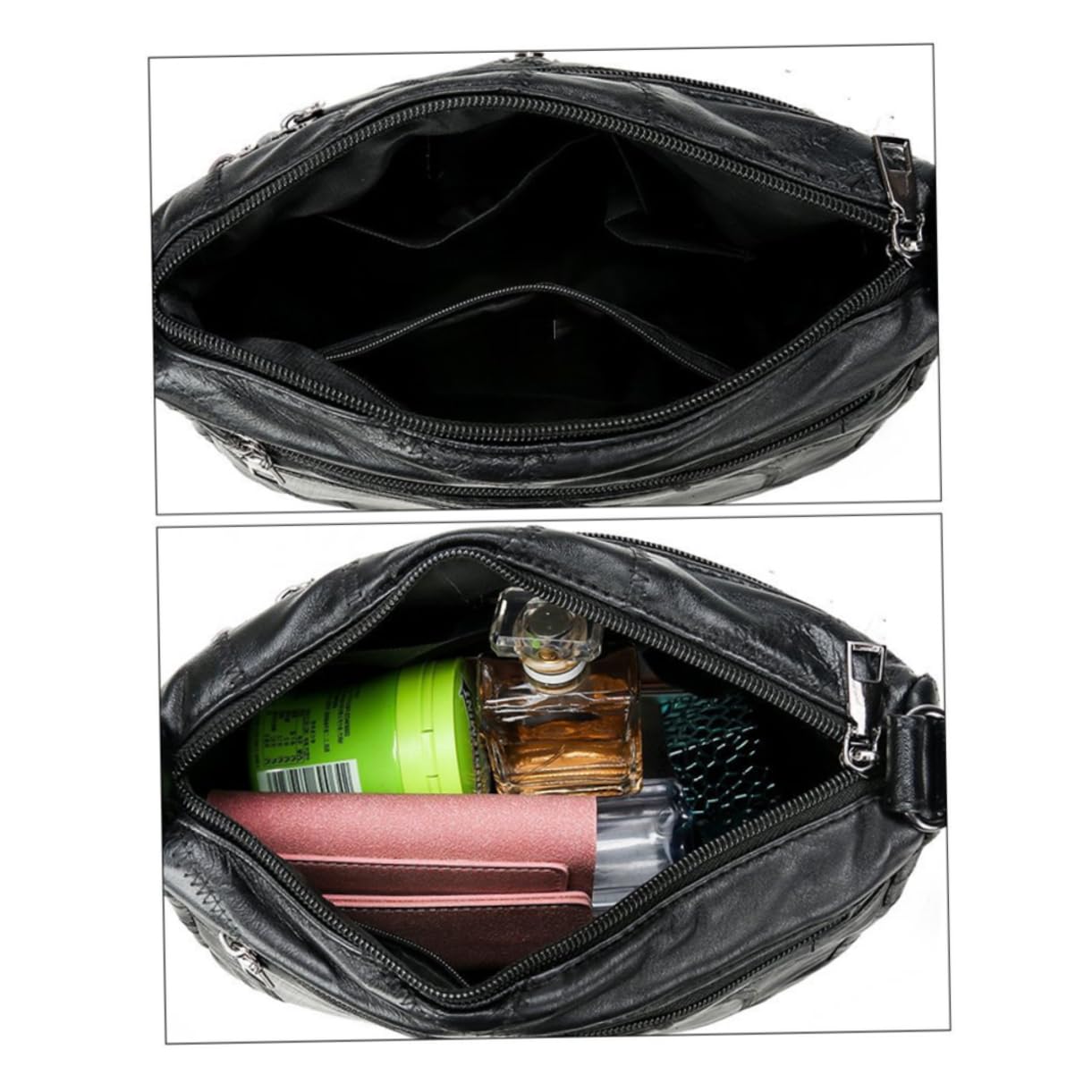 CALLARON Skórzana Torba Na Zewnątrz Damska Torba Na Ramię Modna Torba Typu Crossbody Dla Dziewcząt Kieszenie Na Zamek Błyskawiczny Mini Torby Dla Dziewcząt Czarna