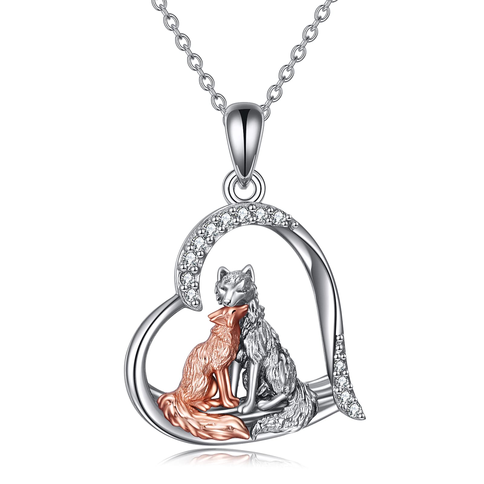 YAFEINIFox Necklace for Women Girls Sterling Silver Kitsune Fox Love Heart Pendant Necklace Jewellery Gifts