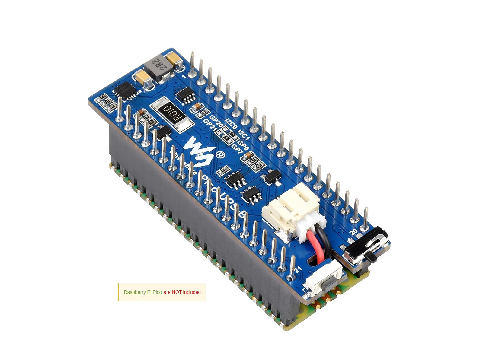 Waveshare UPS Module for Raspberry Pi Pico with Uninterruptible Power Supply Monitoring Batt Status Via I2C Stackable Design