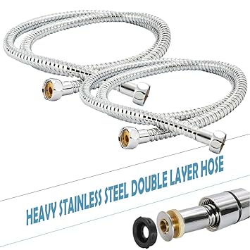 Mawson Stainless Steel 1.5 Meter Flexible Shower Tube (Chrome Finish) (Pack of 2)