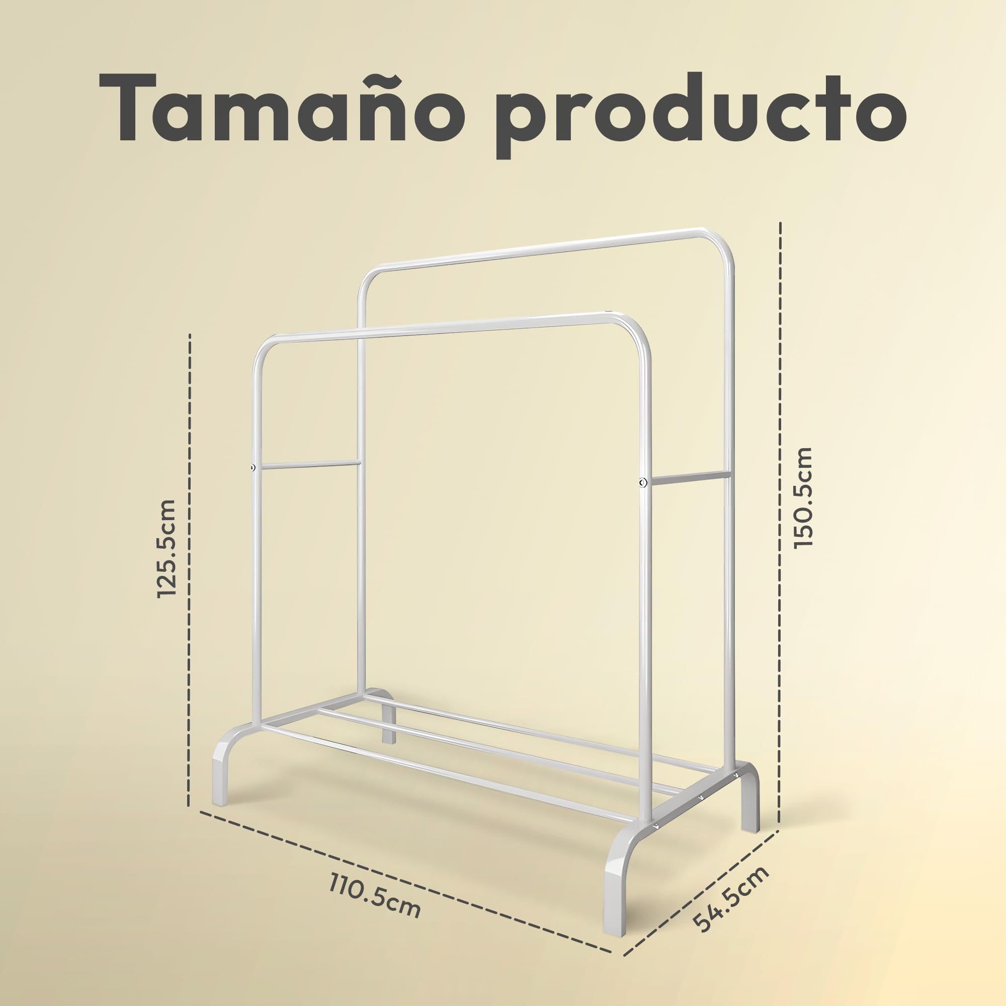 JUPPLIES Appendiabiti Robusto – Stand Appendiabiti Doppio con Ripiano Inferiore | 146 x 110 x 54 cm, in metallo (Bianco)