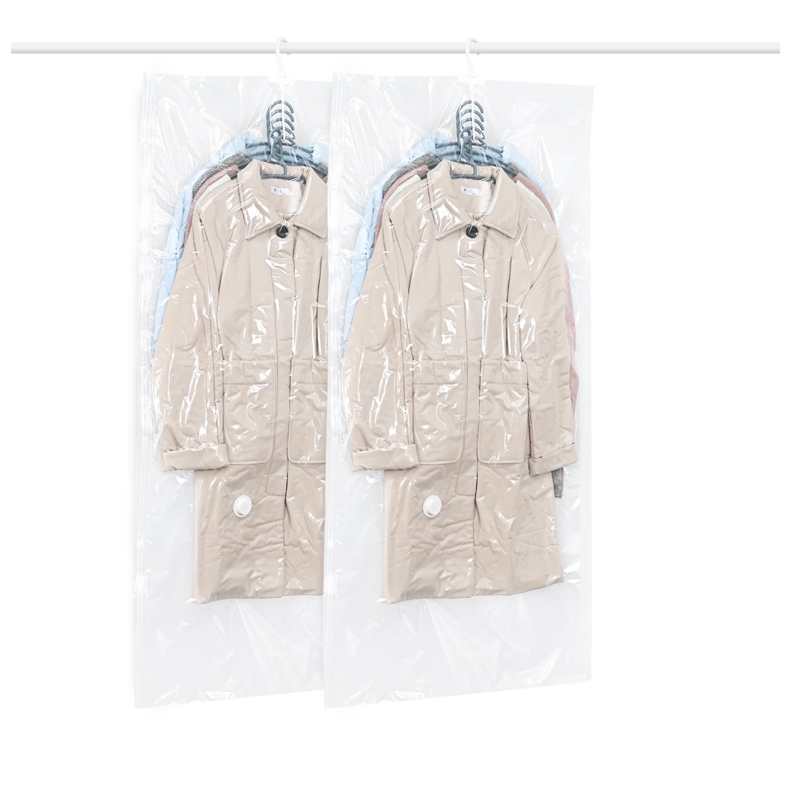 QH7- Sacchetti sottovuoto vestiti da appendere, 2pezzi, Vacuum storage bags salvaspazio per vestiti, organizer per armadio, Sacchetti vestitii trasparente e riutilizzabile