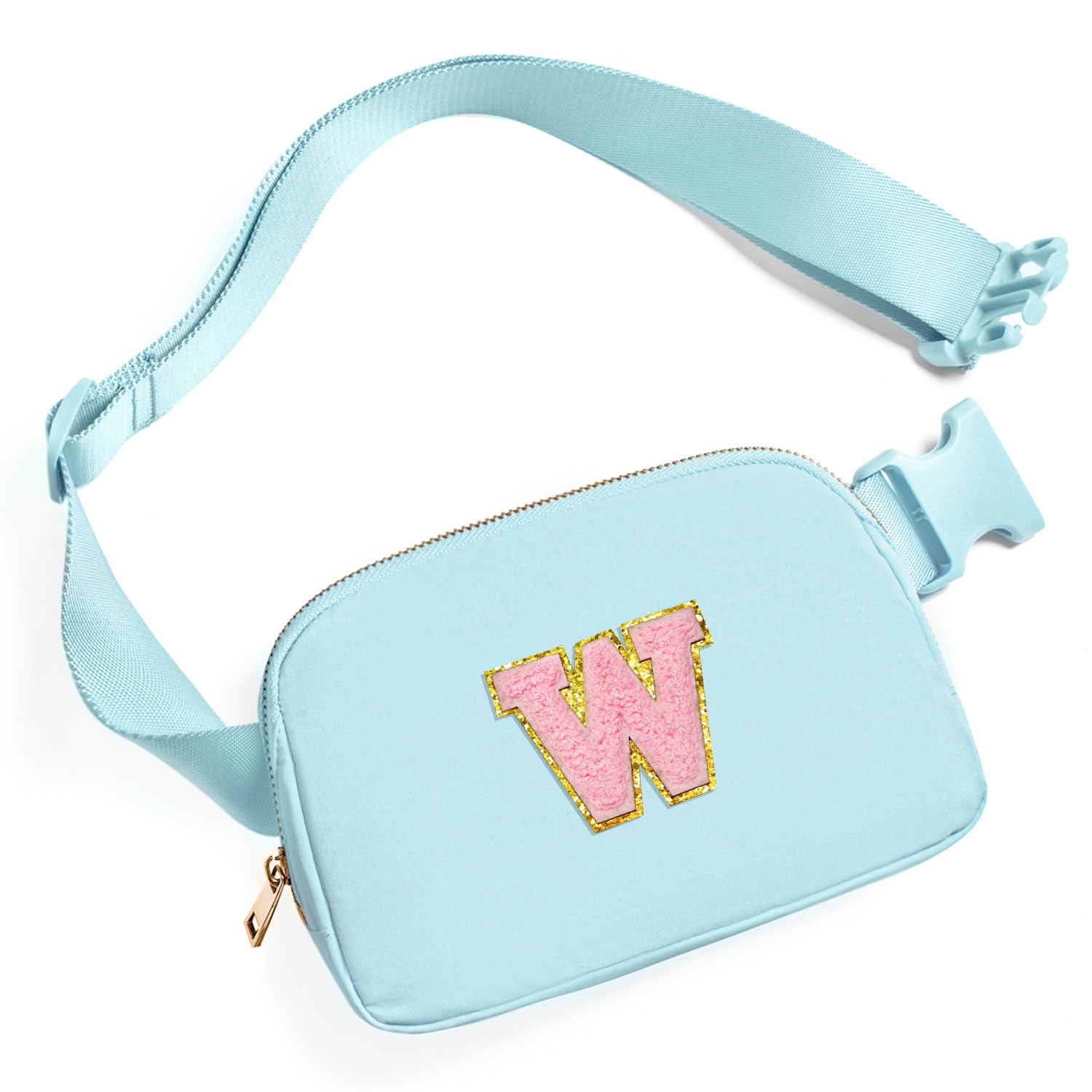Gitus Gifts for 7 8 9 10 11 Year Old Girls Belt Bag Fanny Pack Crossbody Bags with Initial Letter Patch Birthday Gifts for Daughter Sister Friends Teen girls (Icing Blue-W)