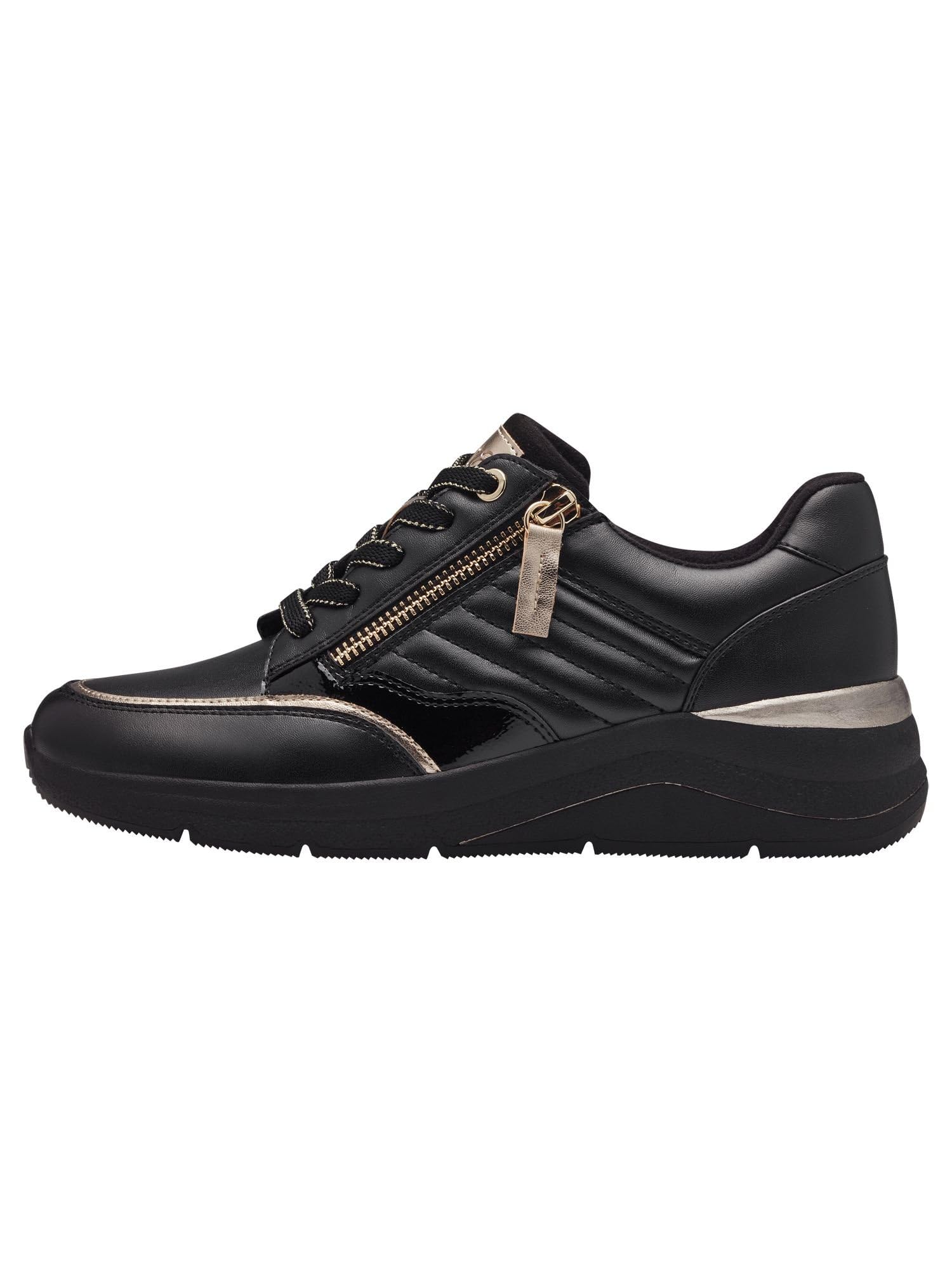 Jana Women’s Wedge Sneakers with Zip Vegan, Black/Gold, 6,5 UK