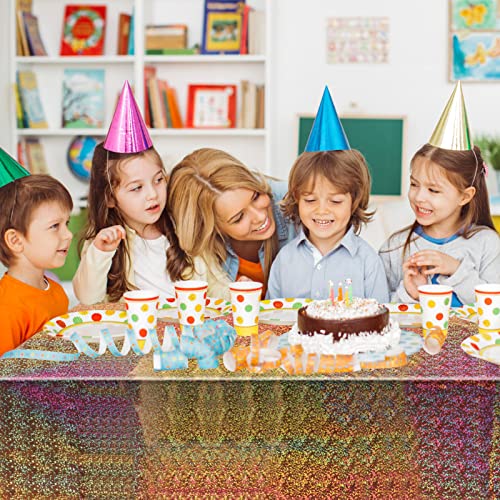 Image of 3 Pack Iridescent Tablecloth, 54 inch x 108 inch Birthday Party Table Cloths Iridescence Plastic Disposable Table Covers Iridescent Party Decorations, Birthday Decor Tablecloth for Buffet Table