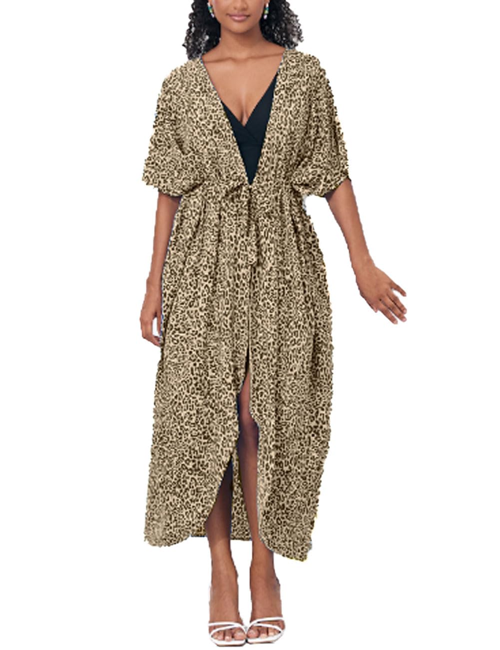 Tyidalin Playa Kimono Cárdigans Mujer Estampado Verano Boho Maxi Largo Vestido Túnica Talla Grande Rayón Pareos Bohemio