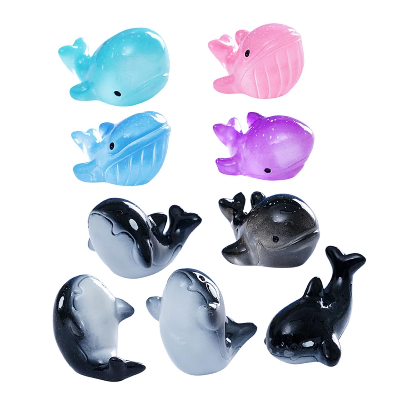 CLISPEED 9pcs Mini Resin Ocean Animals Figurines Set, Small Whale Shark and Orca Fish Figures for Terrarium, Potted Plant Decorations, Cute Tiny Marine Life Statues for Garden and Aquarium