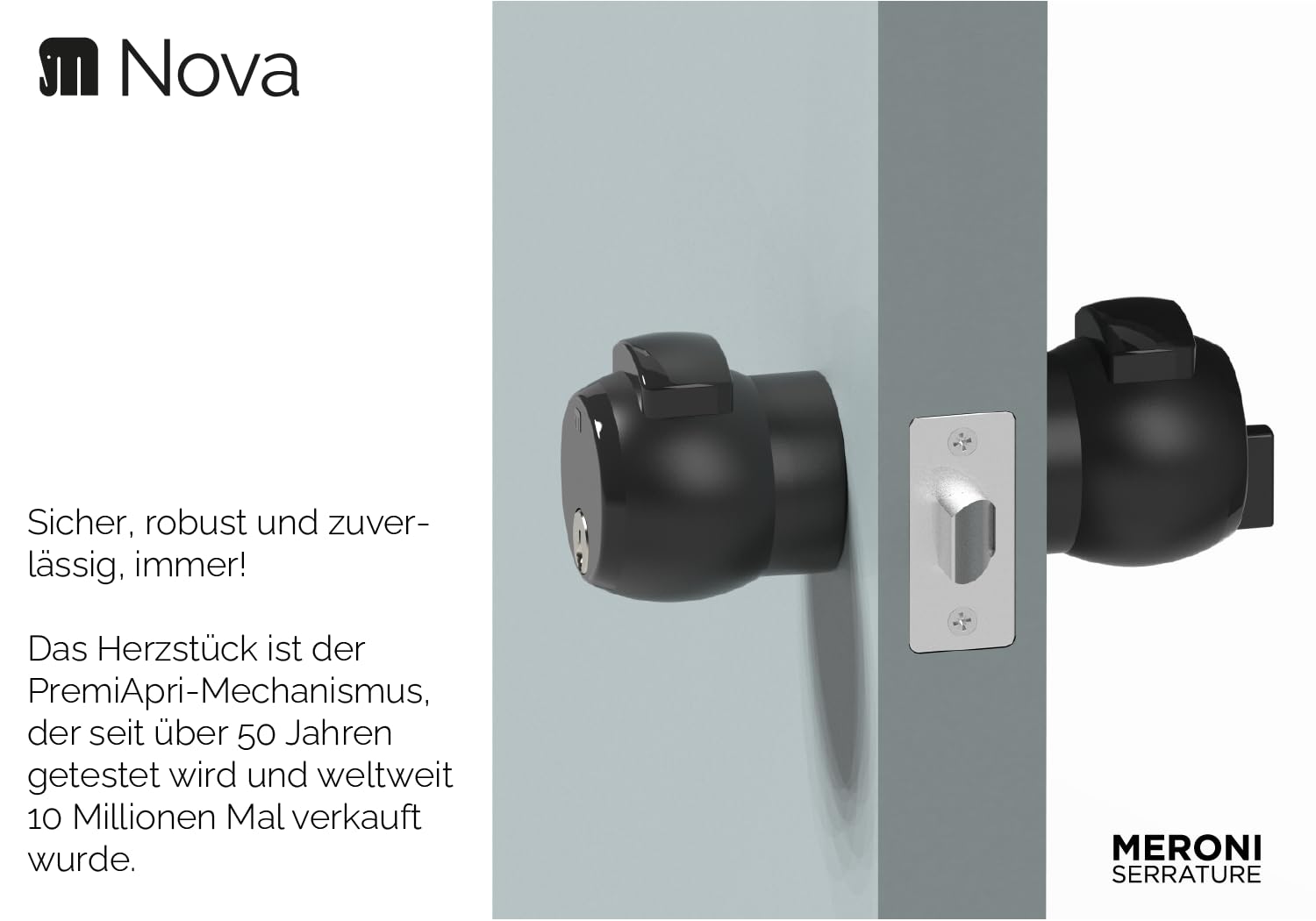 MERONI SERRATURE Türknauf mit Türschloss - Sicherheitsschloss mit Drückdrehknopf, Ideal für Bürotüren aus Holz Metall Aluminium Glas, Türklinke mit Schlüssel, Made in Italy
