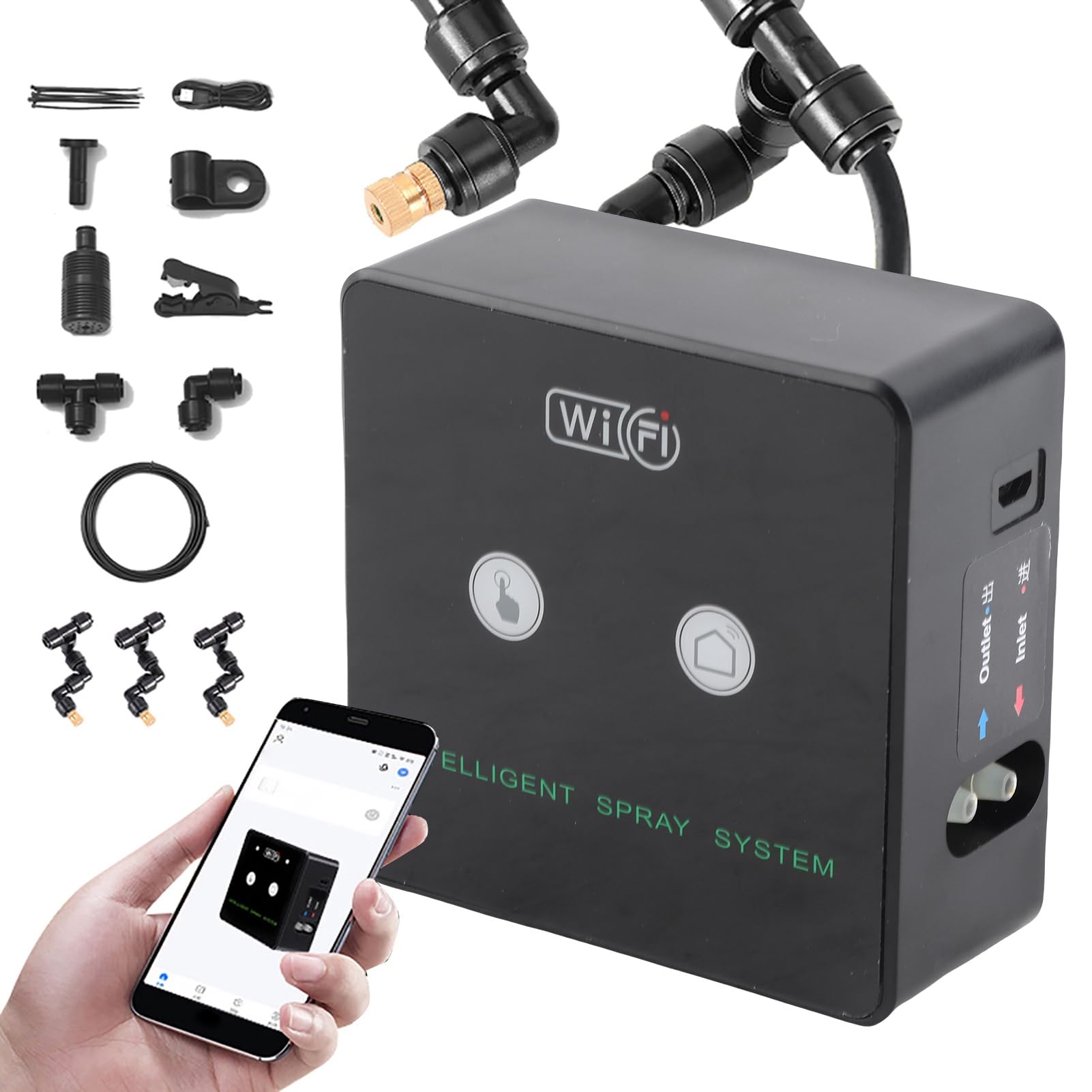 Akozon de Nebulización Wifi Rainforest Terrarium con Control de Aplicación, Boquilla Giratoria de 360°, Pulverizador Automático para Reptiles - Kit de Pulverización de Humidificación Inteligente
