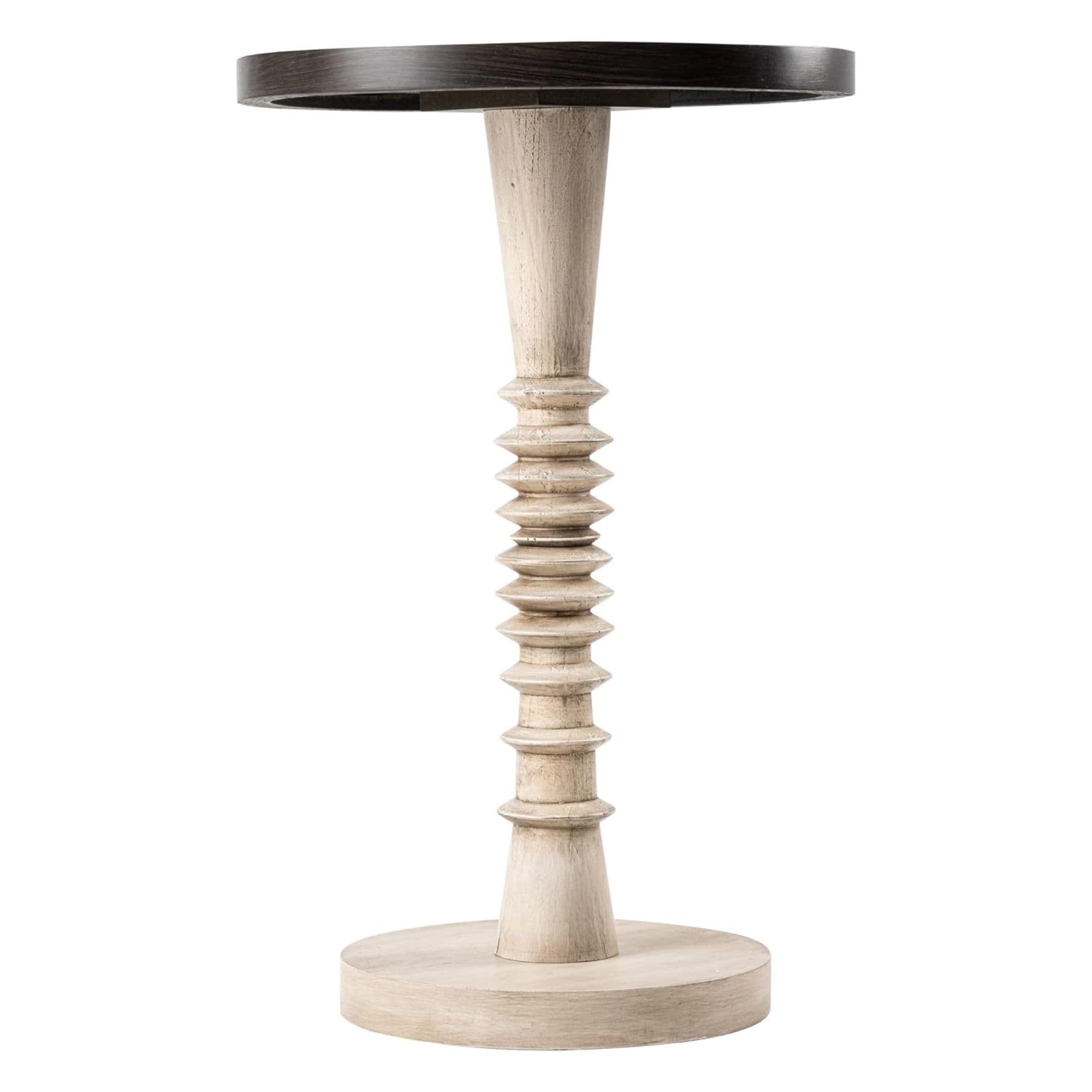 Pedestal Small Drinking Table, Farmhouse Tray Top End Table, Distressed Finish, Black Top on Aging White FrameThe Forest Stewardship Council