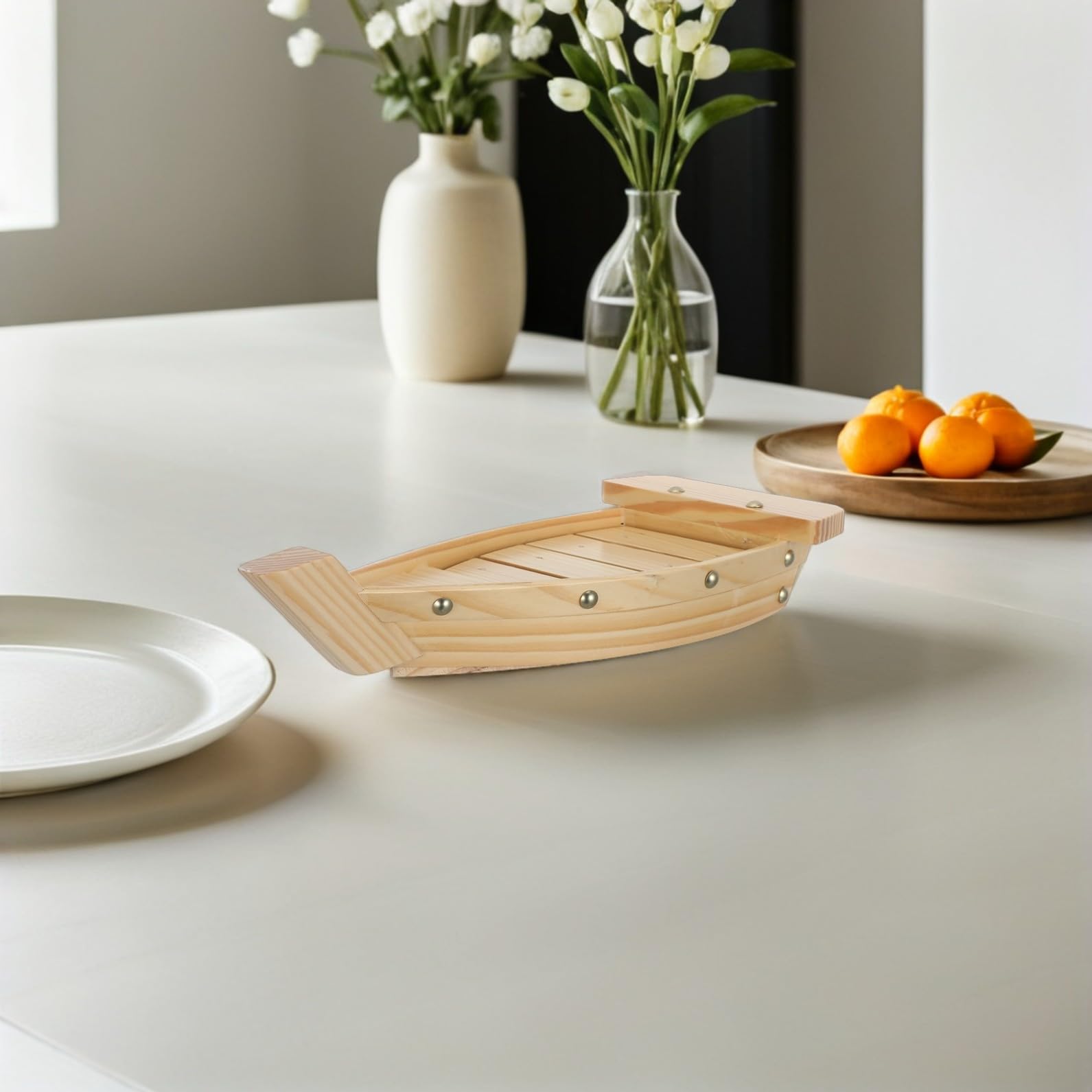 Sewroro Assiette à Sushis en Bois Ambiance Noël, Plat Bateau Japonerie