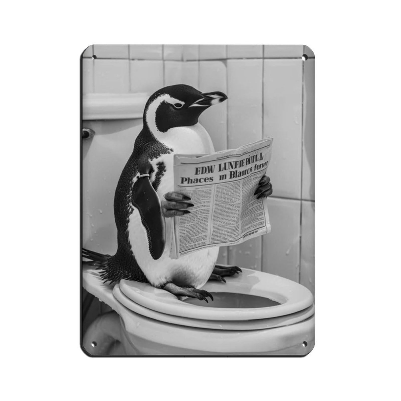 Penguin Sitting on The Toilet Reading A Newspaper (9) Tin Sign Vintage Metal Pub Club Cafe Bar Home Wall Art Decoration Poster Retro 12x16inch(30x40cm)