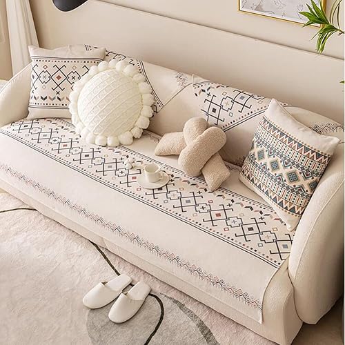 Miniatura 8 de vctops Funda de sofá de lino y algodón, con patrón geométrico bohemio, decoración tribal bohemia para niños, perros y mascotas, 1 piezano todo el