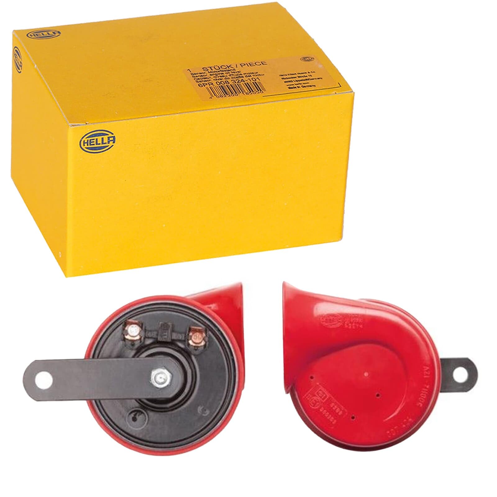 HELLA STYLE HORN TE24 – 12V Hochton-Fanfare, 110 dB(A), rot/schwarz