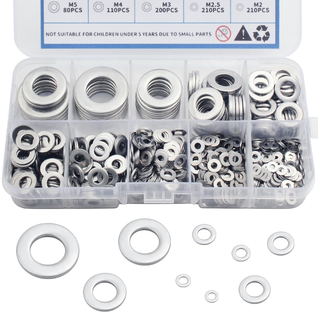 900 Pcs 304 Stainless Steel Flat Washers Assortment Kit – Metric Sizes M2 To M12