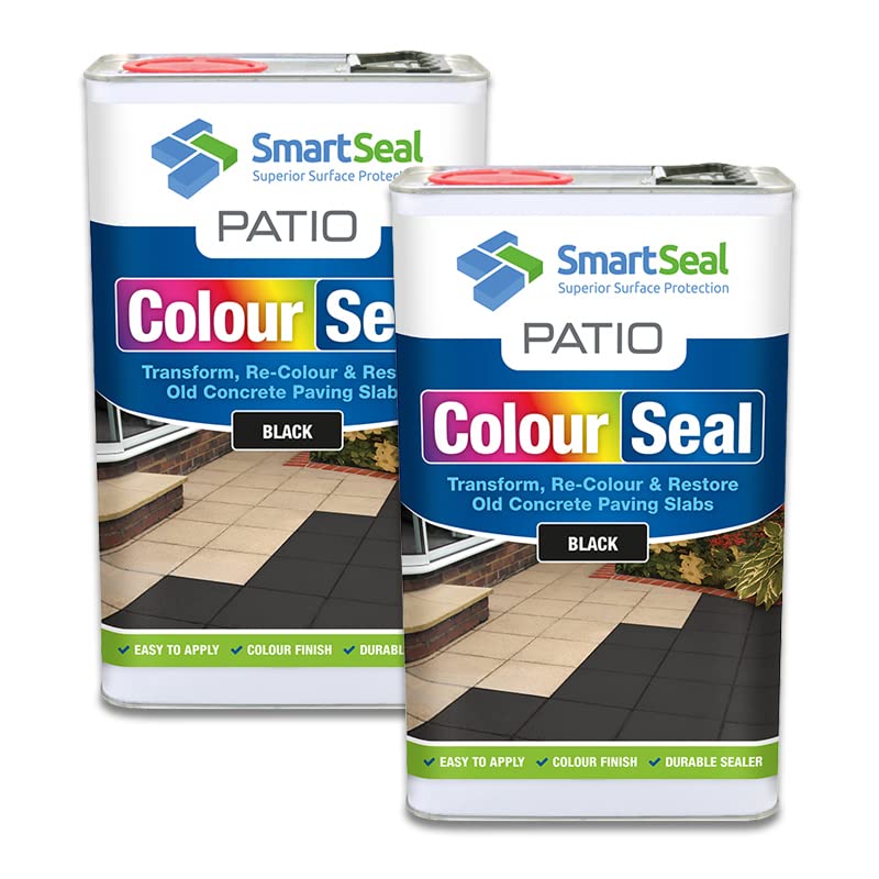 SmartSeal Patio ColourSeal - Black, 2 x 5L - Superior Patio Paint to Colour & Restore Old Concrete Paving Slabs. Easy to Apply Outdoor Floor Paint & Sealer for Concrete Paving & Flagstones