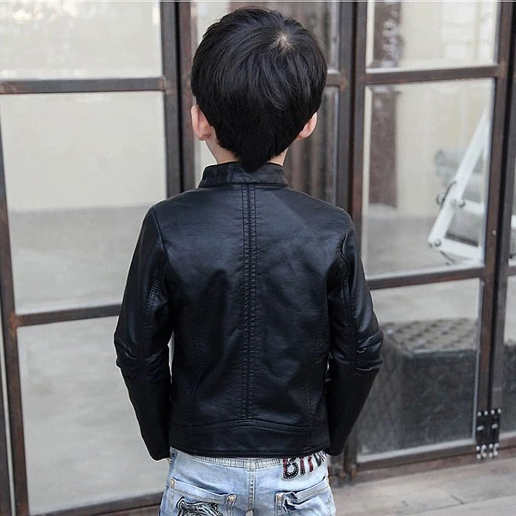 linboo Lederjacke Kinder Bomberjacke Jungen Mädchen Motorradjacke mit Stehkragen Blouson Frühling Herbst Kunstlederjacke
