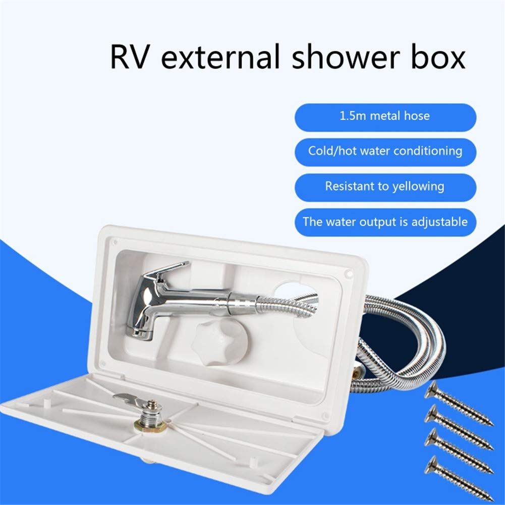 Box Doccia Esterno Interruttore, Kit Box Doccia per Camper Con Serratura, Doccia Rubinetto Tubo Doccia a Parete Kit Tubo Doccia in Metallo Doccia Esterna per Camper per Barche Marine Caravan