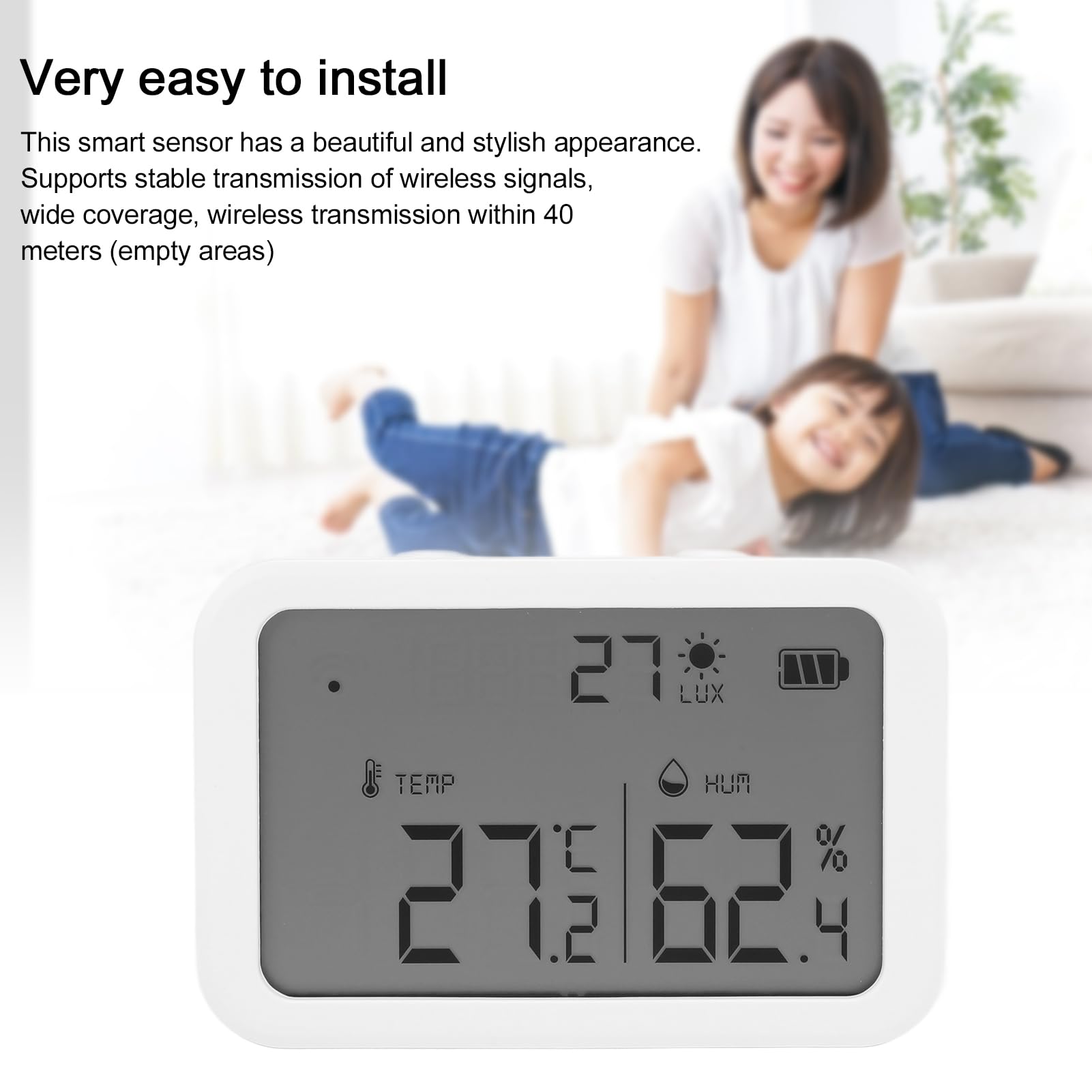 Sensor climático Inteligente, Sensor Inteligente con Pantalla LCD para Tuya Zigbee Temperatura Humedad Luz 3 en 1 Dispositivo de grabación