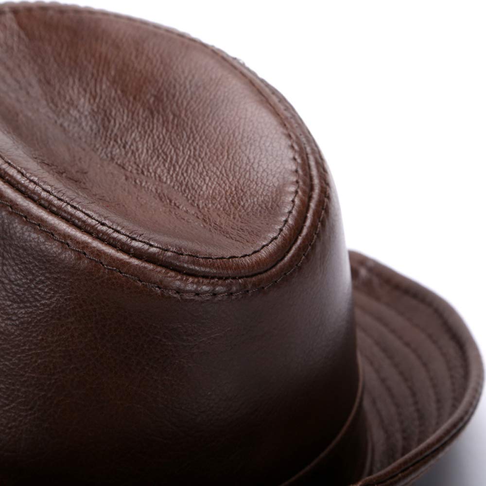Sombrero unisex de cuero vacuno para hombre, sombrero de jazz para hombre de otoño e invierno, sombrero de copa, gorra de mediana edad