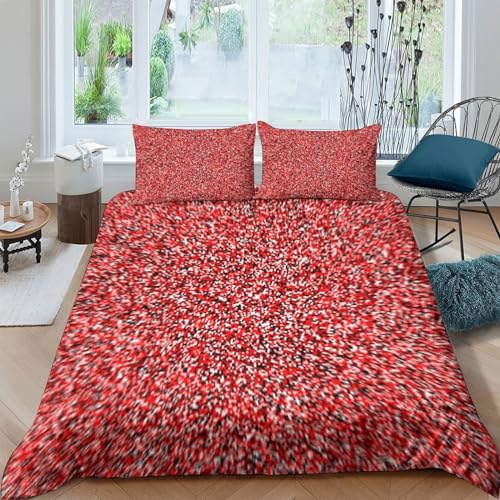 Juego funda nórdica 3D geométrica partículas rojas microfibra cama double 200x200 cm 2