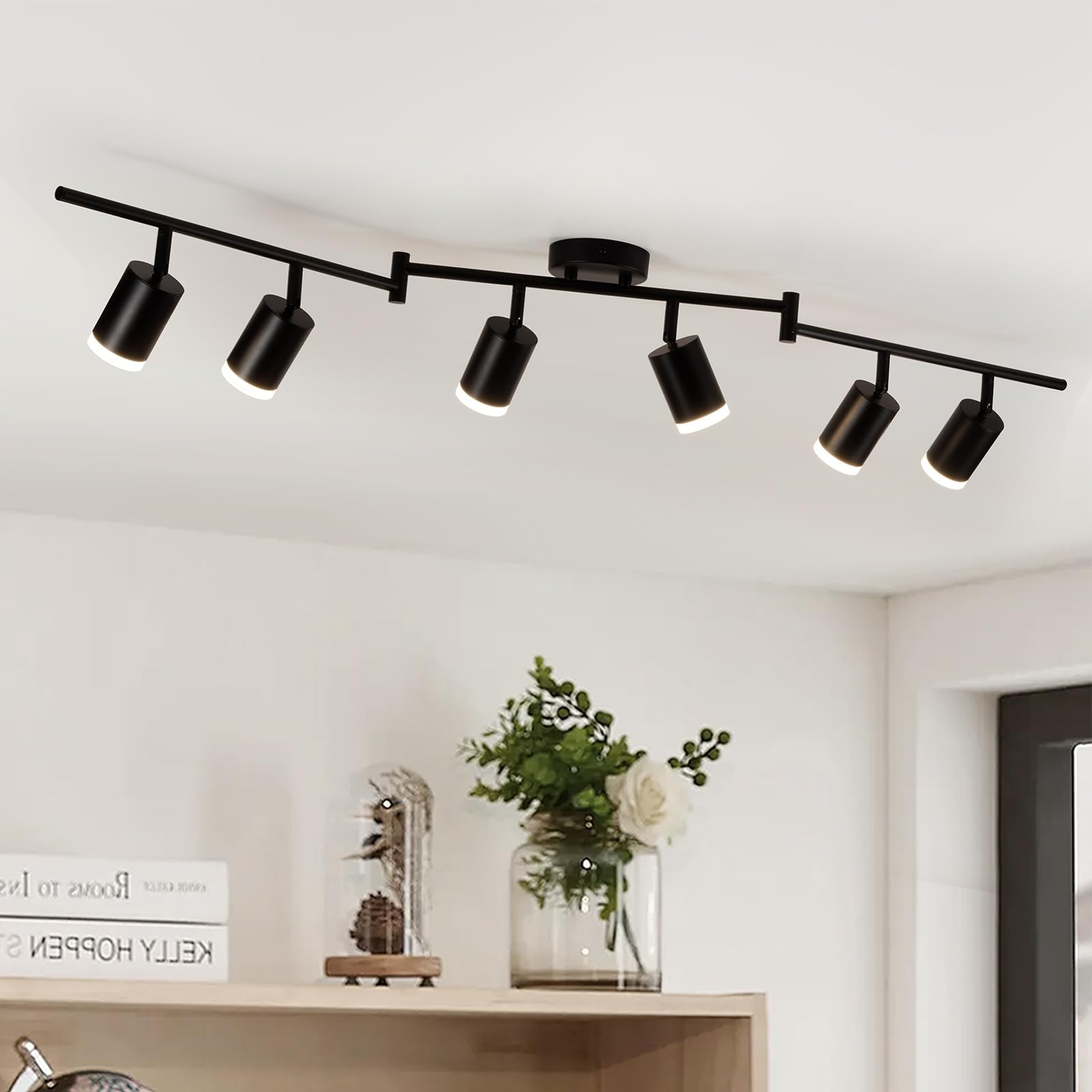 Leselux LED Deckenstrahler 6 Flammig, Modern Deckenleuchte Strahler Schwarz, Deckenlampe Spots Schwenkbar, Metall Spotbalken Deckenspot GU10 für Wohnzimmer Schlafzimmer Küche (Ohne Leuchtmittel)