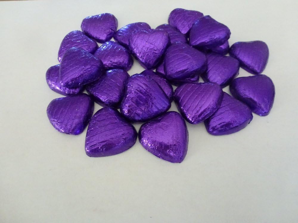 PURPLE FOIL CHOCOLATE LOVE HEARTS WEDDING FAVOURS X200