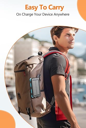 Miniatura 7 de Power Bank 38800mAh Cargador solar portátil con USB-C 5V2.4A carga rápida compatible con iPhone, con 2 linternas LED y batería externa impermeable