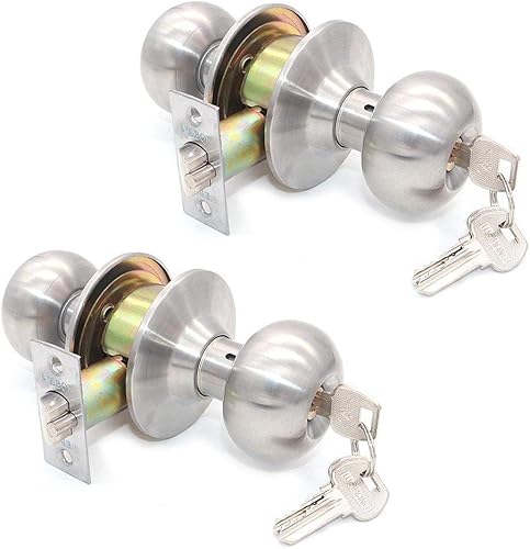 Juego de 2 cerraduras de puerta de entrada de acero inoxidable, cerradura de puerta con llave, perillas interiores exteriores para puerta,