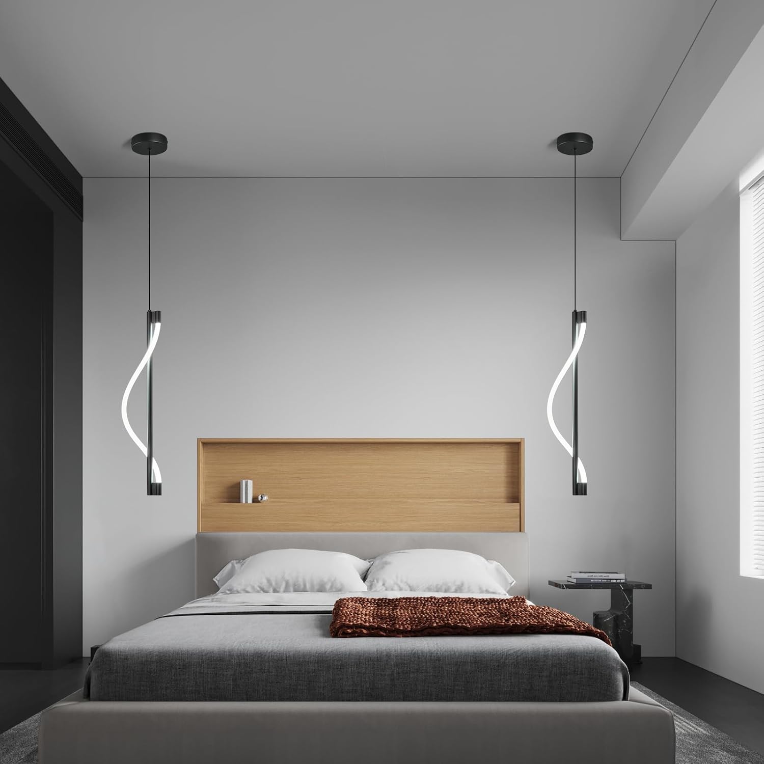 Modern LED Pendant Light 6000K Black Spiral Creative Kitchen Island Light Fixture Adjustable Height Pendant Lighting for Kitchen Dining Room Living Room Bedroom(3-Pack)