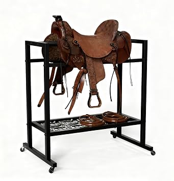 Saddle Stand, Heavy Duty Metal Western Saddle Rack, Freestanding Saddle Pad Holder Cart With Wheels For Holds Tack, Pad, Accessories