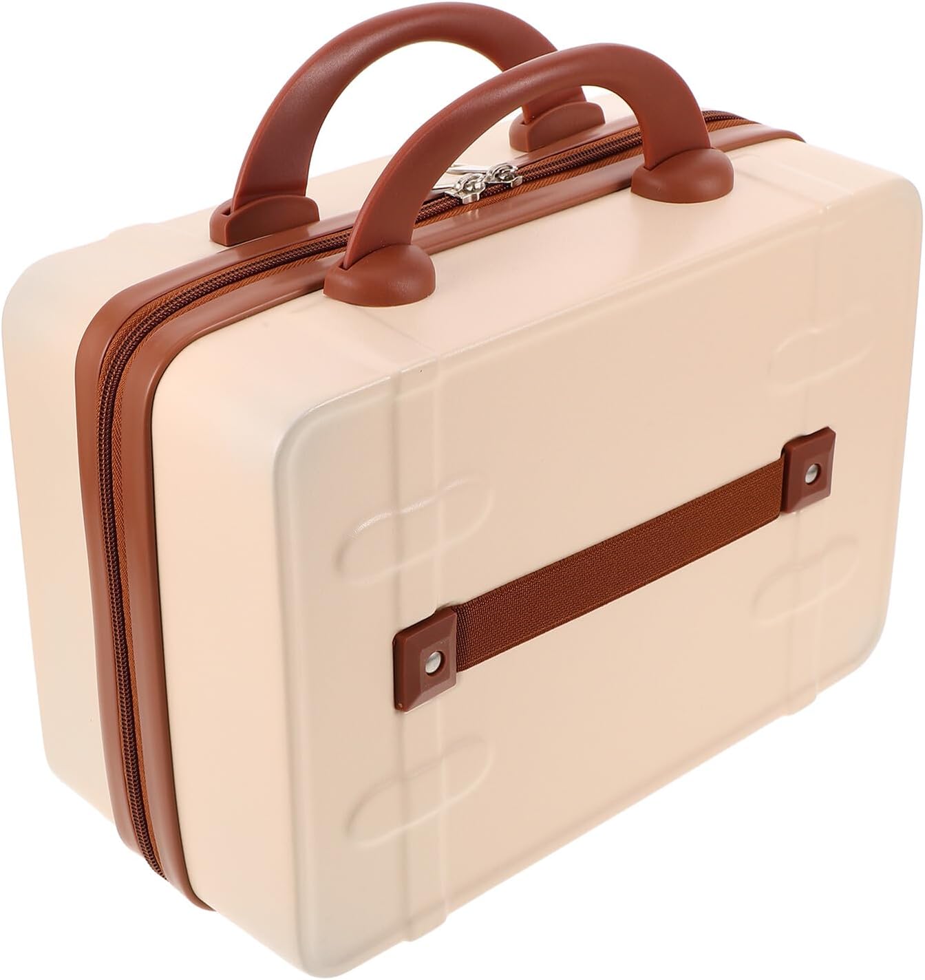 Ciieeo Retro Makeup Train Case 14-inch Mini Makeup Luggage Portable Cosmetic Carrying Case for Women Travel Vanity Organizer in Light Beige