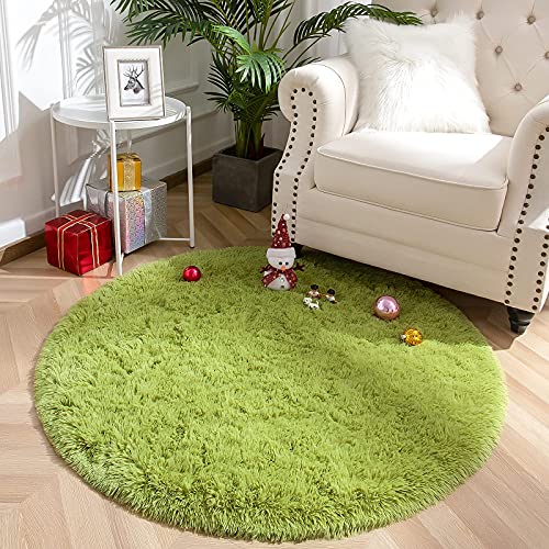 Yj.gwl Fluffy Round Rug Nursery Rug, Green Circle Rug Kids Rug For Playroom, Fuzzy Rug Circular Carpet For Bedroom Living Room, Shaggy Rug For Cute Room Decor For Baby Teen Girls, 4 X 4 Feet #TOP7