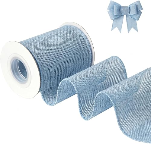 AFLZSP Light Blue Burlap Wired Ribbon, Solid Ribbon with Wire Edge for Big Bow, Wreath, Tree Decoration, Halloween, Thanksgiving Decoration Gift Wrapping, 4 Inch x 5 Yards/Roll.