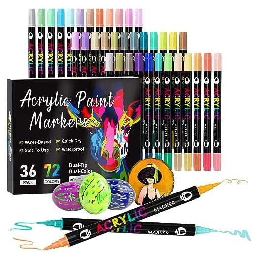 TrendGate Rotuladores Acrilicos Permanentes, 72 Colores 36 Piezas Rotuladores de Pintura Acrílica Doble Punta con Fina y Pincel, Rotuladores para Pintar Piedras, Tela, Cerámica, Vidrio, Madera, Metal