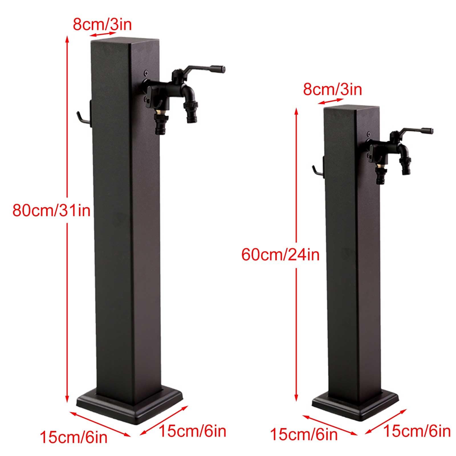 Colonna d'Acqua da Giardino Quadrata Verticale in Acciaio Inossidabile 304 con Rubinetto e Supporto per Tubo Flessibile, Rubinetto Indipendente(80cm/31in)