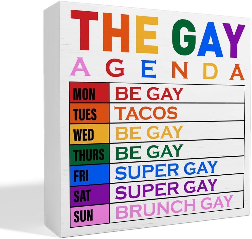 5x5 Inch Rainbow Box Sign, Funny Pride Desk Decor, Wood Block Sign