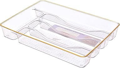 صواني تنظيم أدراج شفافة، فواصل تخزين لأدوات المطبخ، حوامل بلاستيكية لأدوات المائدة