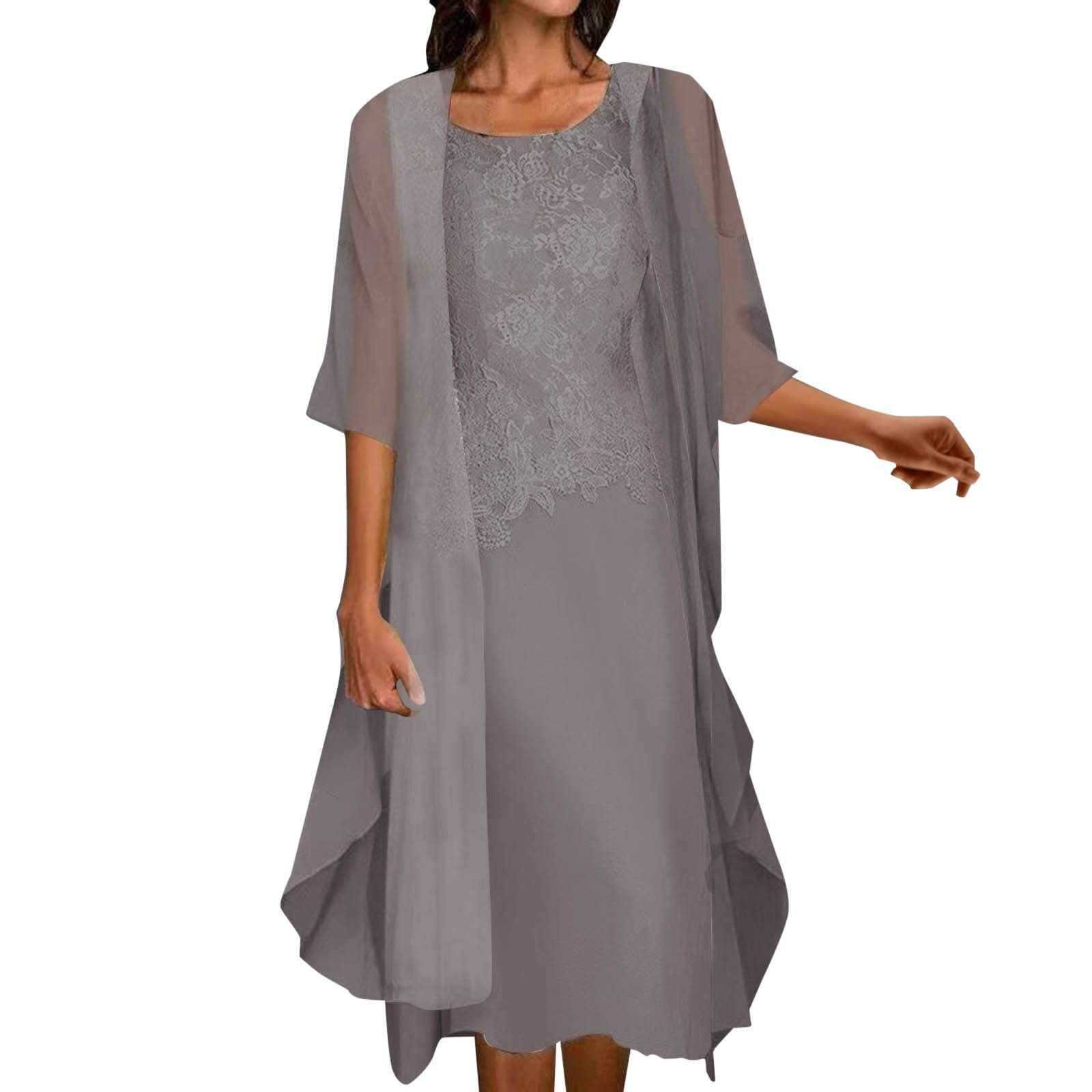 Generic Vestidos Noche de Gasa de Encaje Elegante de Moda Casual para Mujer Encaje de Dos Piezas Vestidos Negros Cortos De