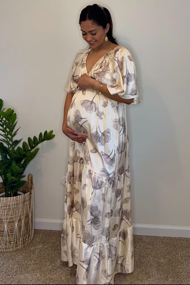 PinkBlush Floral Deep V-Neck Maternity Maxi Dress