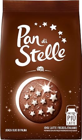 Mulino Bianco Pan di Stelle 12.35oz 350g Authentic Italian Cocoa Cookies with Chocolate and Sugar Stars Perfect Snack or Coffee Companion Made with Natural Ingredients