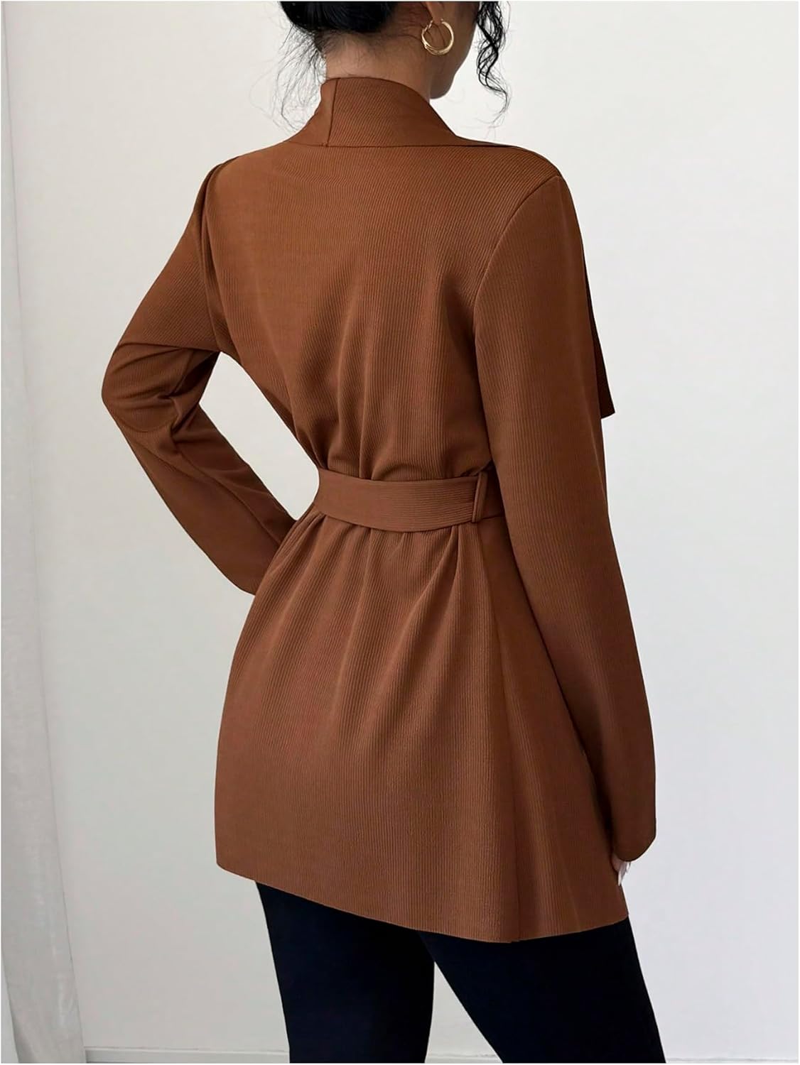 GORGLITTER Women's Belted Cardigan Long Sleeve Trendy Office Business Casual Blazer Jackets Light Trench Coat - Image 3